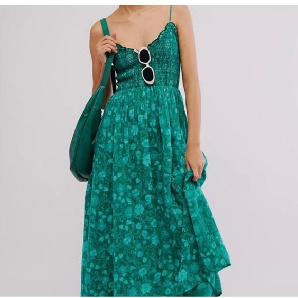 Free People Sweet Nothings Green Midi Dress - Size Small - Picture 1 of 6